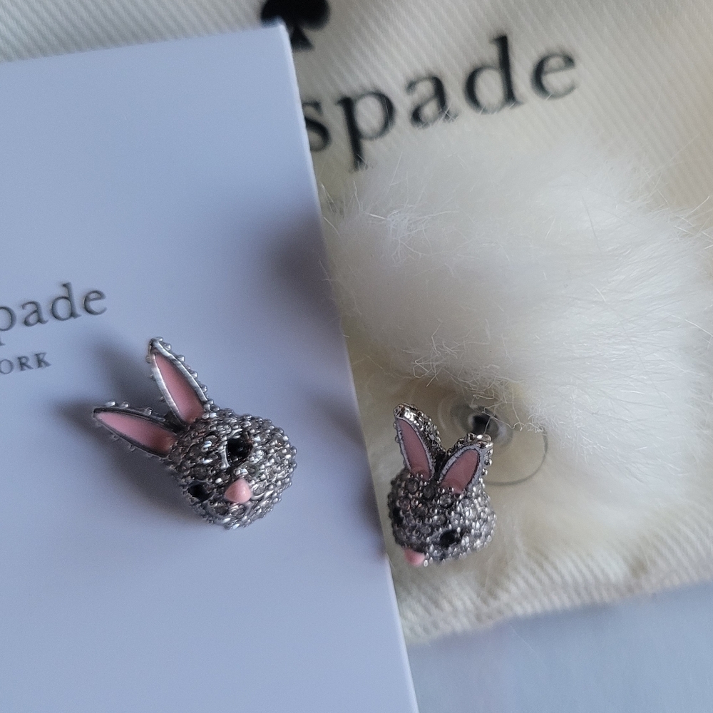 kate spade pink and silver bunny stud earrings - Picture 3 of 8